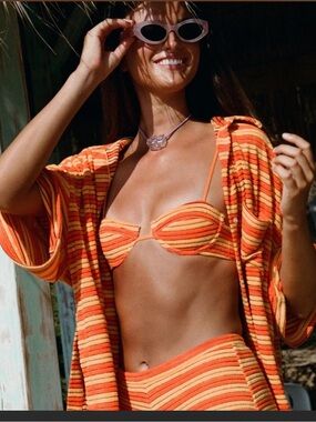 triangl swimwear Orange and Yellow Striped 3-Piece Bikini Set